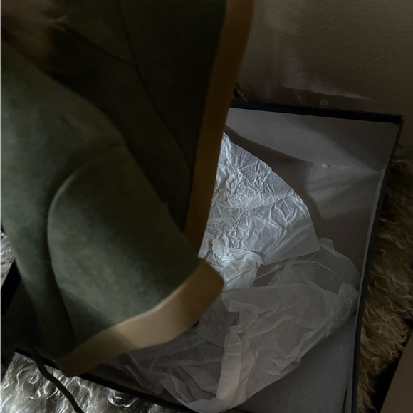 Barneys New York Olive Suede Fur-Lined Wedge Boots - Picture 5 of 7